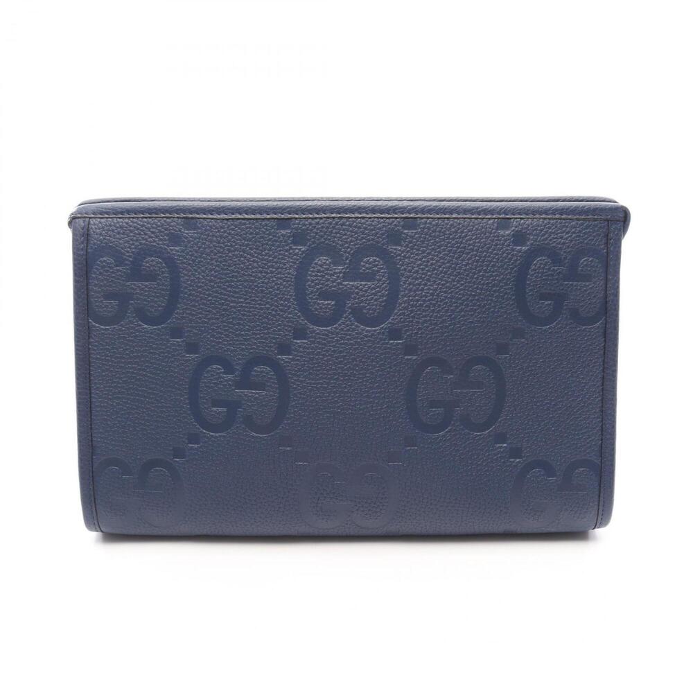 Gucci Jumbo GG Handbag Pouch Second Bag Clutch Leather Men's Blue 739490